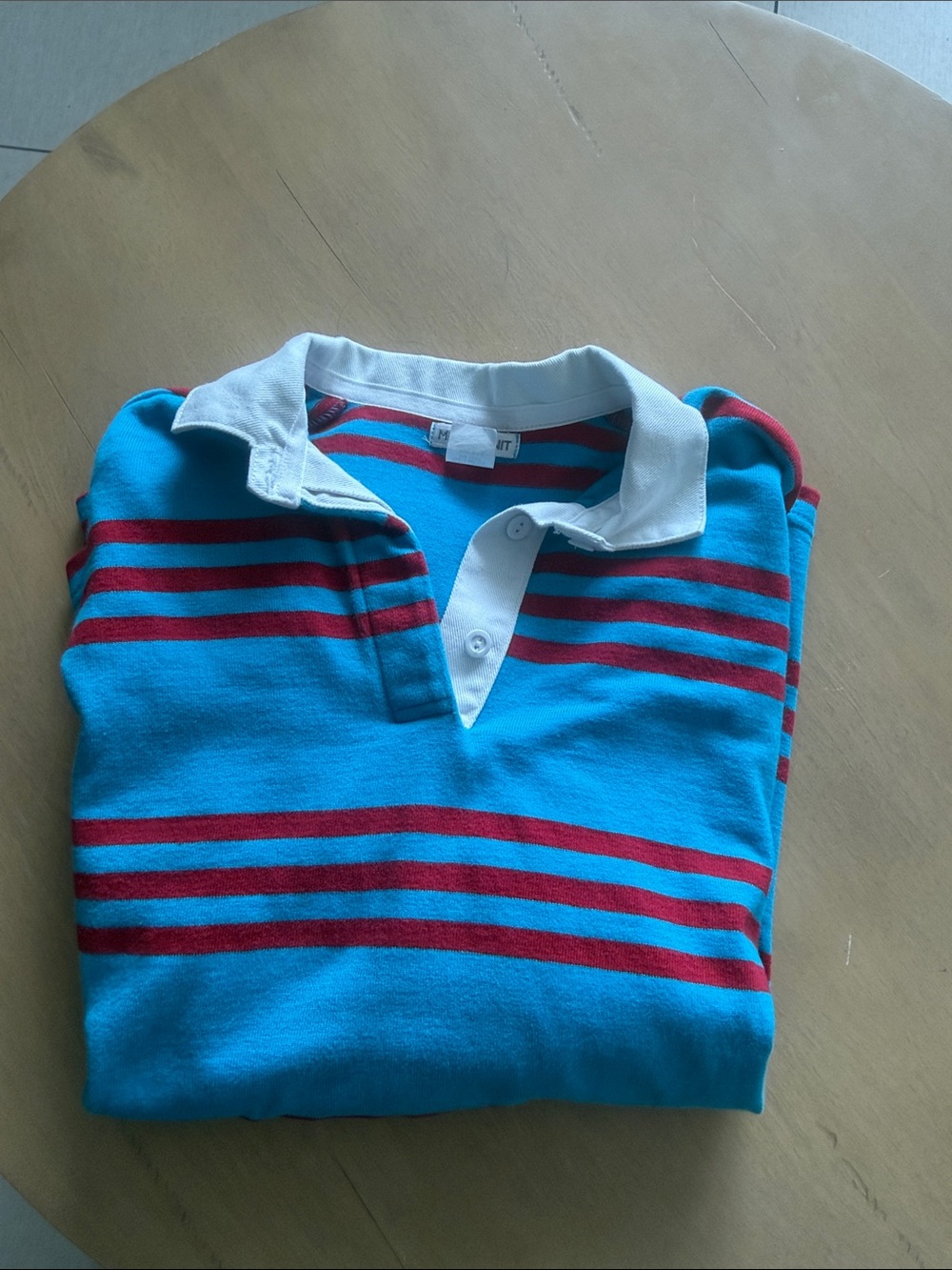 Turquoise Polo with Red Stripes and White Collar